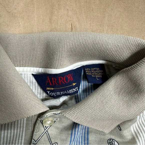 Vintage Arrow Tournament Golf Striped Polo Collared Sports Button Up Shirt - Picture 3 of 3